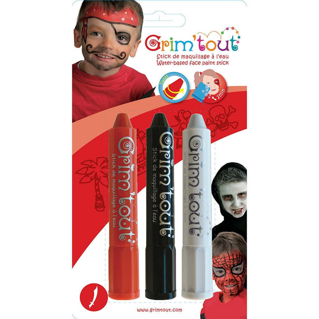 Grim&#39;Tout Ansigtsmaling Sticks, Pirat & Vampyr