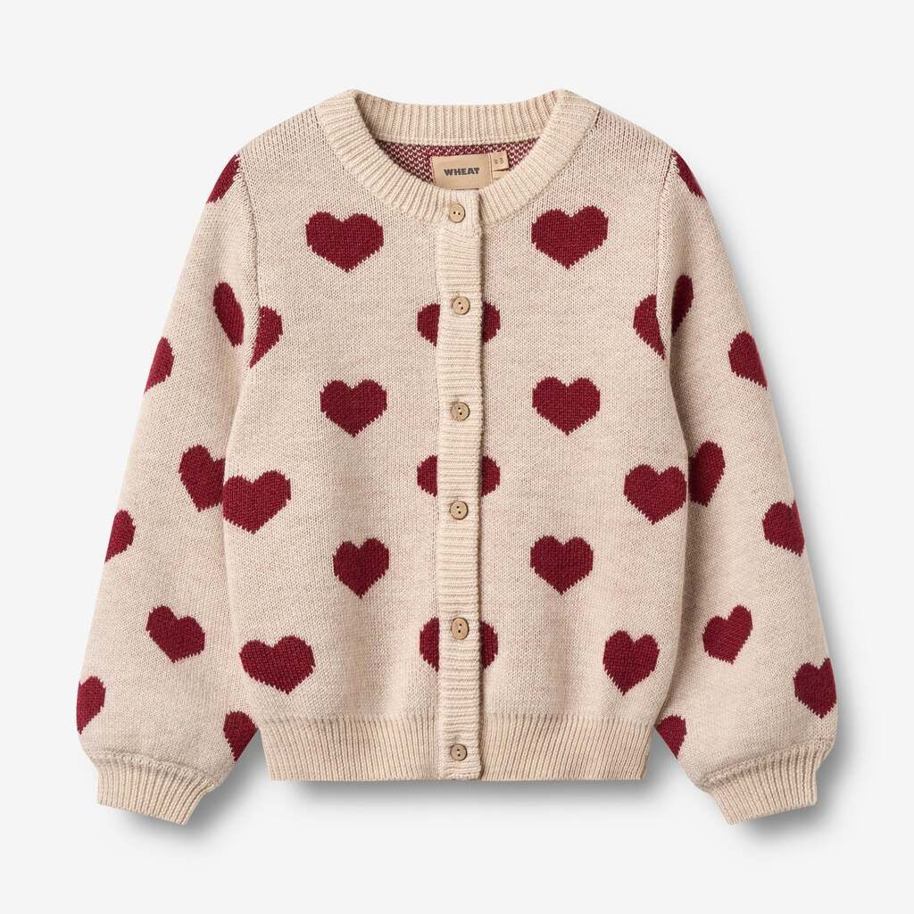 Jaquard Cardigan, Hearts, Merino Wool, Wheat