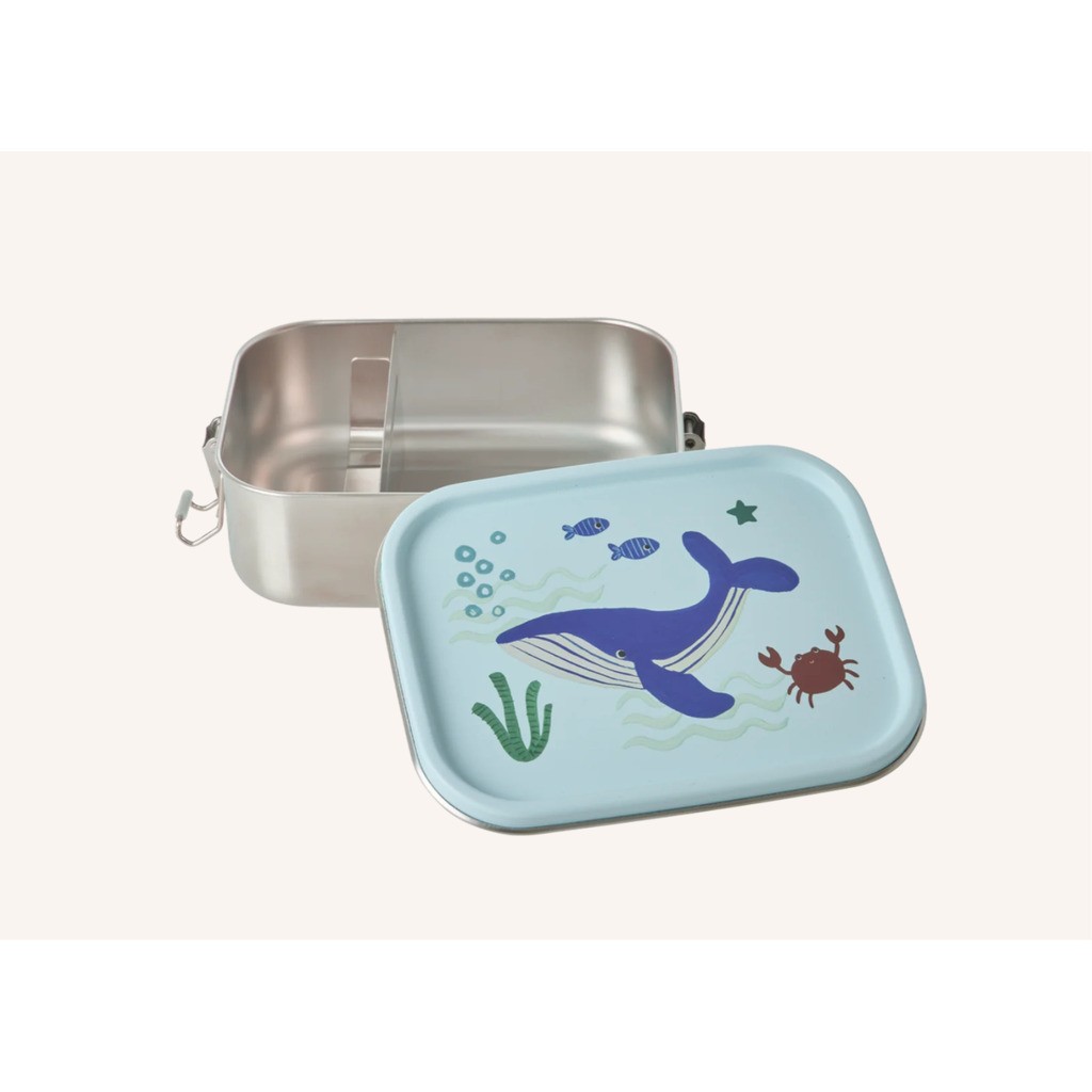Lille Rustfri Stål Madkasse, Blå, Ocean Print, Rice