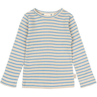 Stribet T-shirt Lange Ærmer, Allure Blue/Dark Off White, Petit Piao