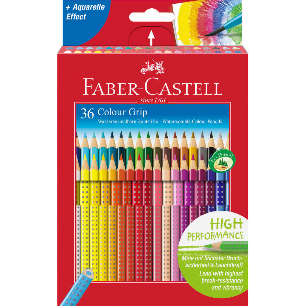 36 Grip Trekantede Akvarel Farveblyanter, 36 Farver, Faber-Castell