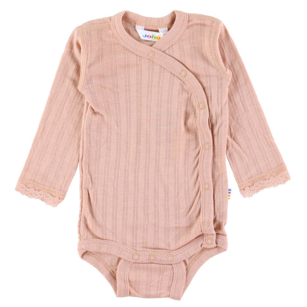 Uld/Silke Baby Body med lange ærmer, Fersken, Joha