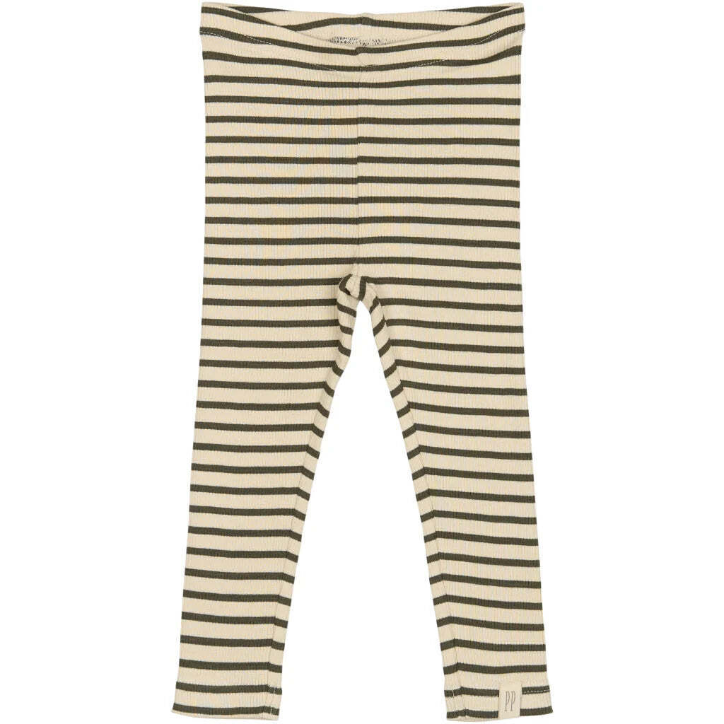 Leggings Modal Stripe, Green Leaf/Off White, Petit Piao