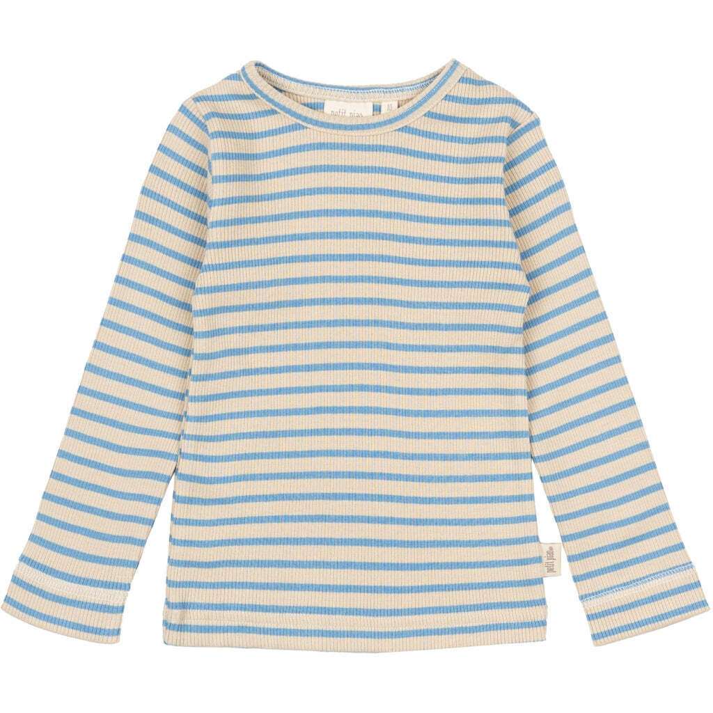 Stribet T-shirt Lange Ærmer, Allure Blue/Dark Off White, Petit Piao