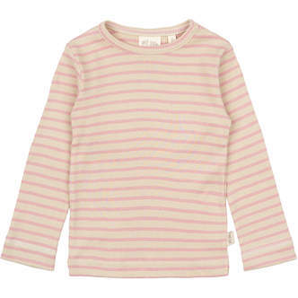 Stribet T-shirt Lange Ærmer, Bright Rose/Dark Off White, Petit Piao