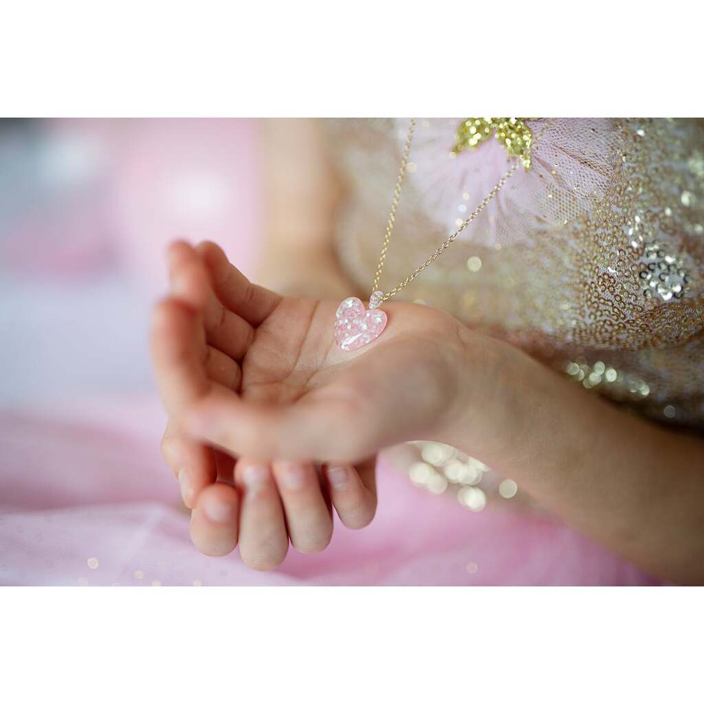 Boutique Glitter Heart Halskæde, Lyserød, Great Pretenders