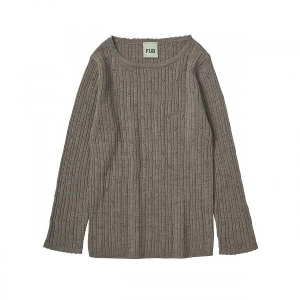 Pointelle Langærmet T-shirt, Hazel Melange, FUB