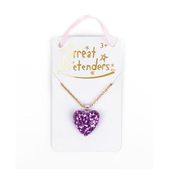 Boutique Glitter Heart Halskæde, Lilla, Great Pretenders