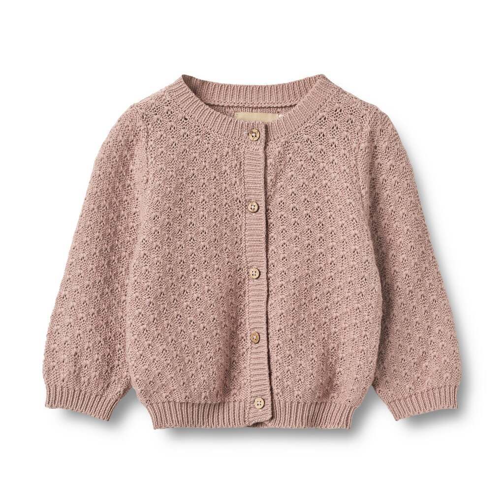 Strikket Baby Cardigan, dry rose, Wheat