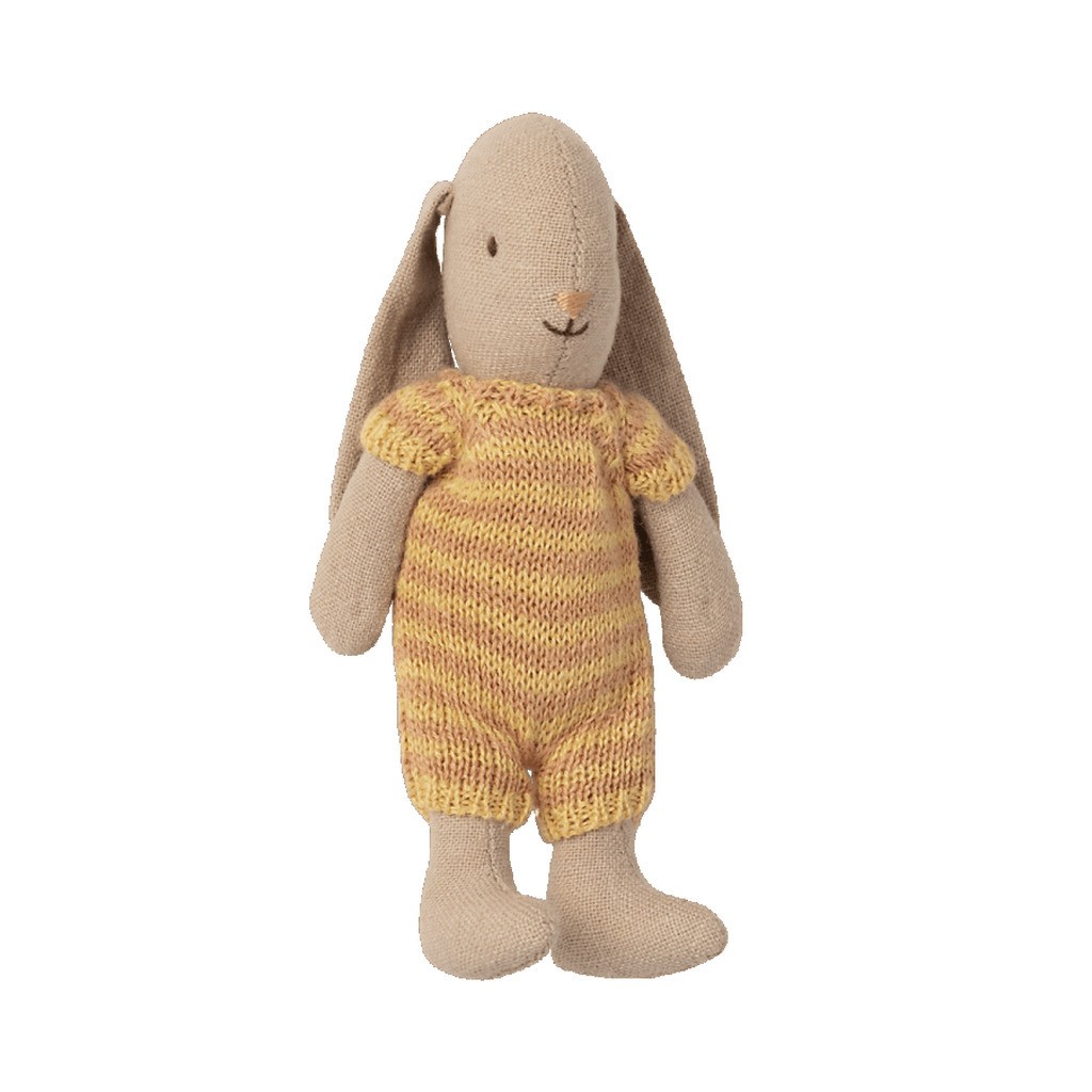 Micro Bunny, Stribet Dragt, Gul-Rose, Maileg