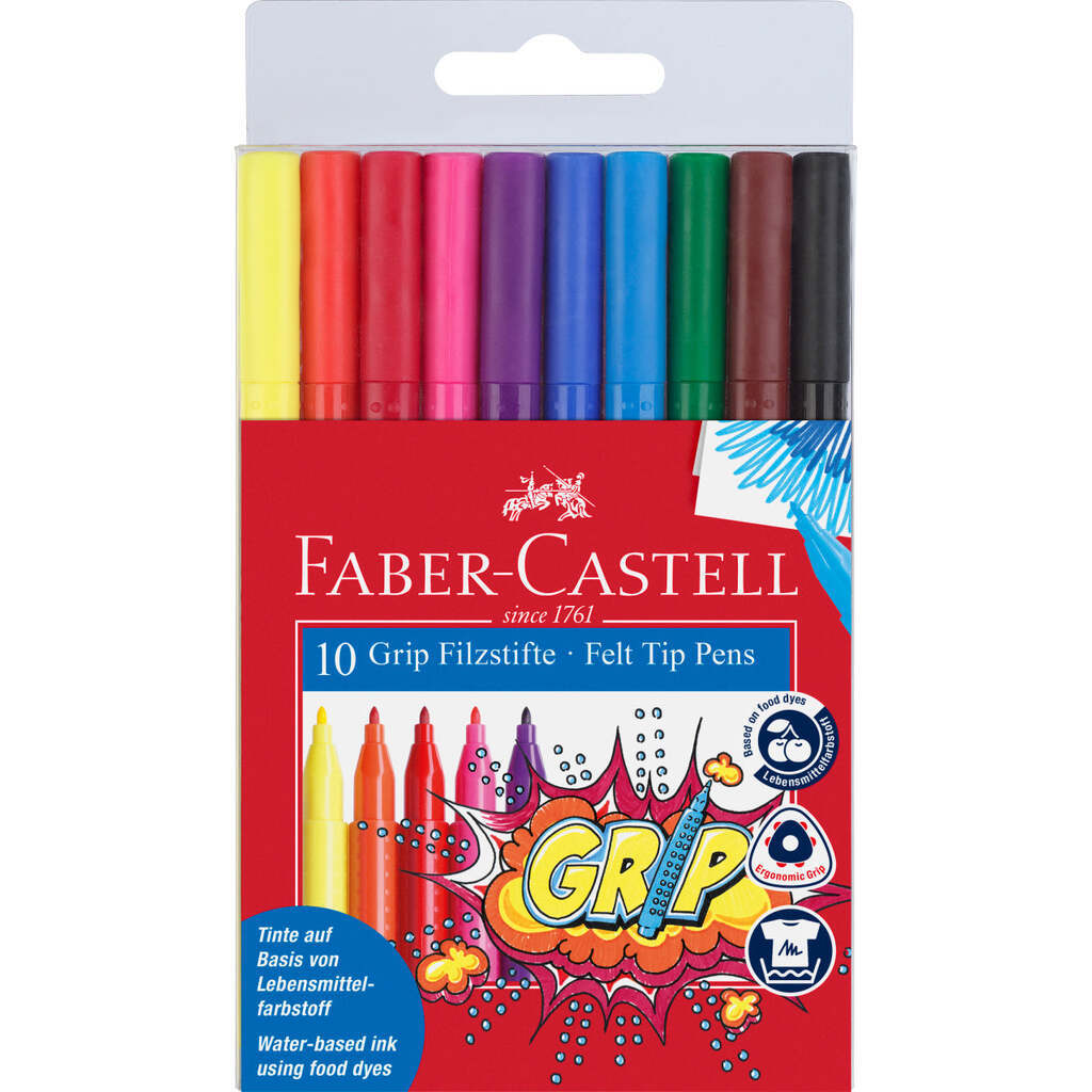 10 Grip Trekantede Tusser, 10 Farver, Faber-Castell