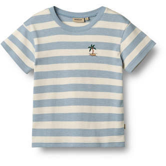 Liam T-shirt, Calm Blue Stripe, Wheat