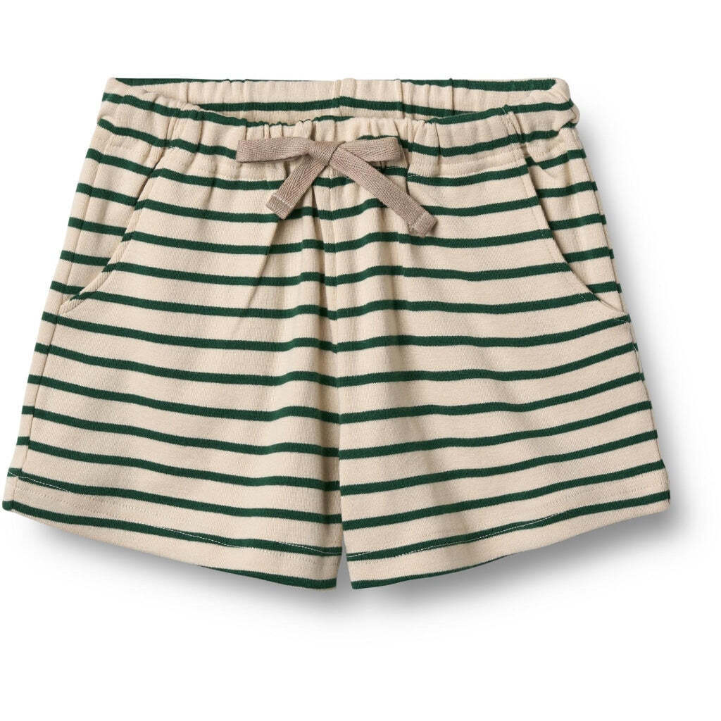 Kalle Jersey Shorts, Green Stripe, Wheat