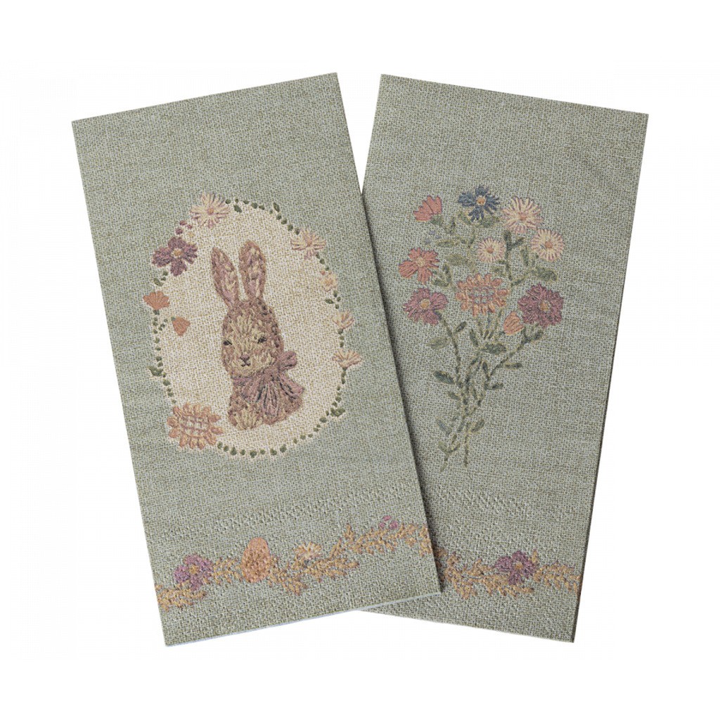 Servietter Lapin de Pâques, 20 styk, Grøn/Rosa, Maileg