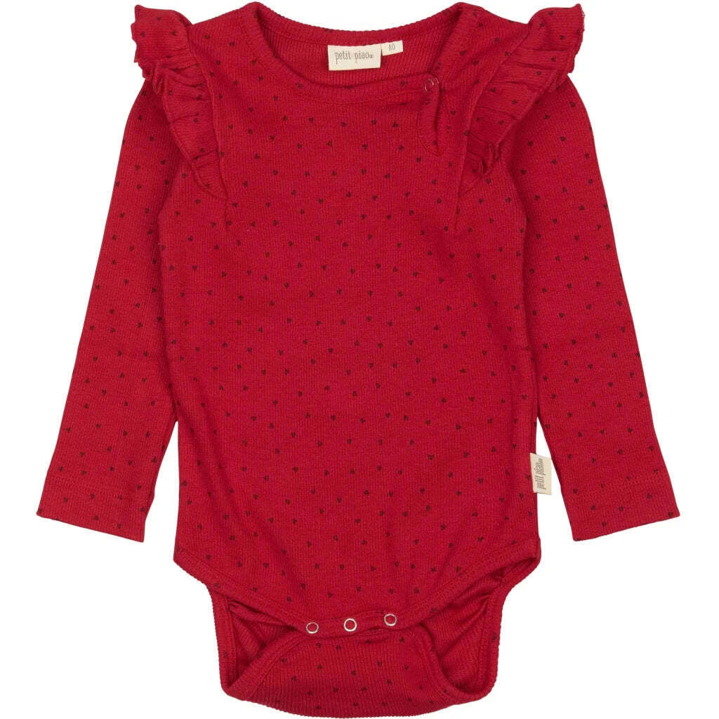 Body L/S Frill Modal, Heart, Jet Red, Petit Piao