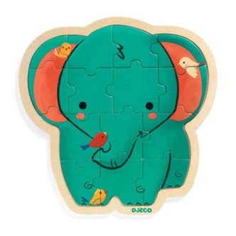 Træ puslespil, Elefant, 14 brikker, Djeco