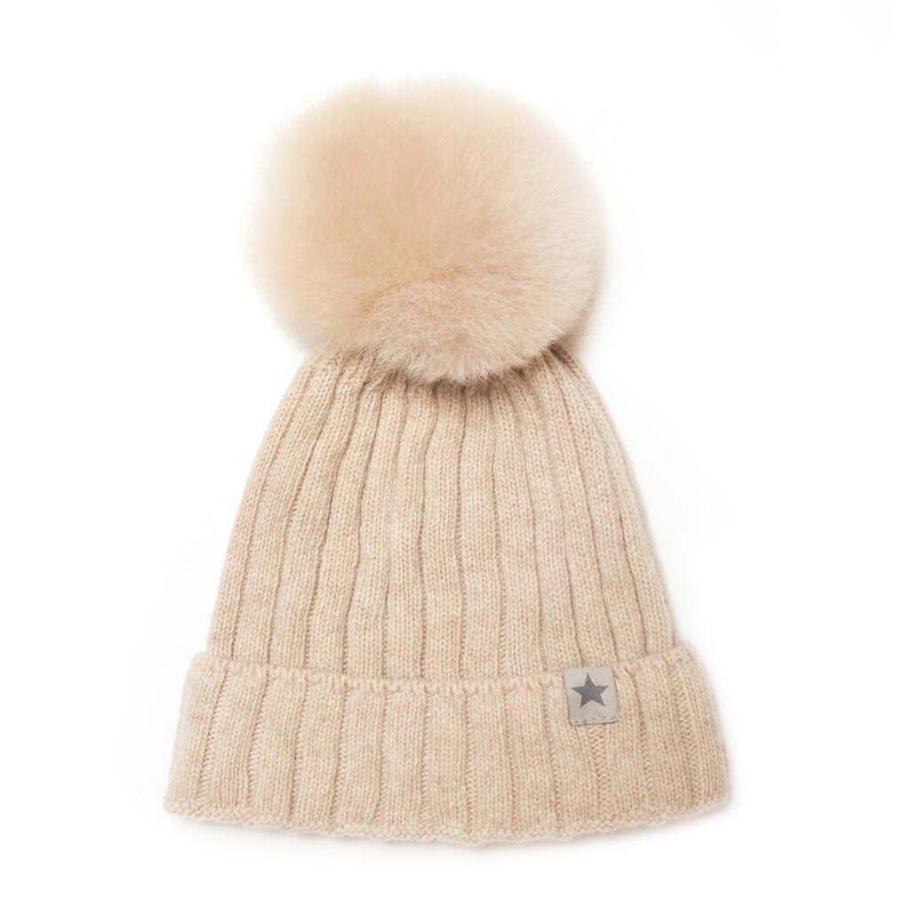 Hue Med Pompom, Sand, Huttelihut