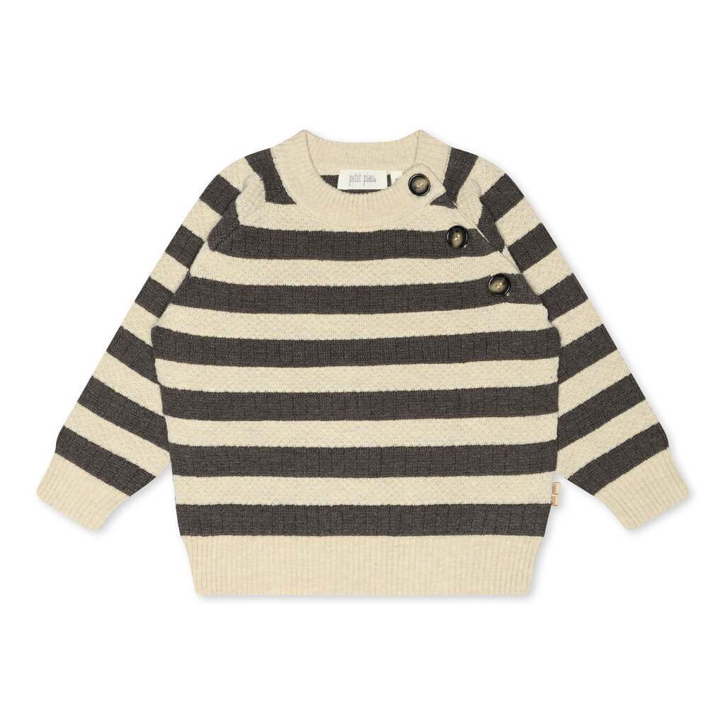 Stribet Sweater, Dark oak/off white, Petit Piao