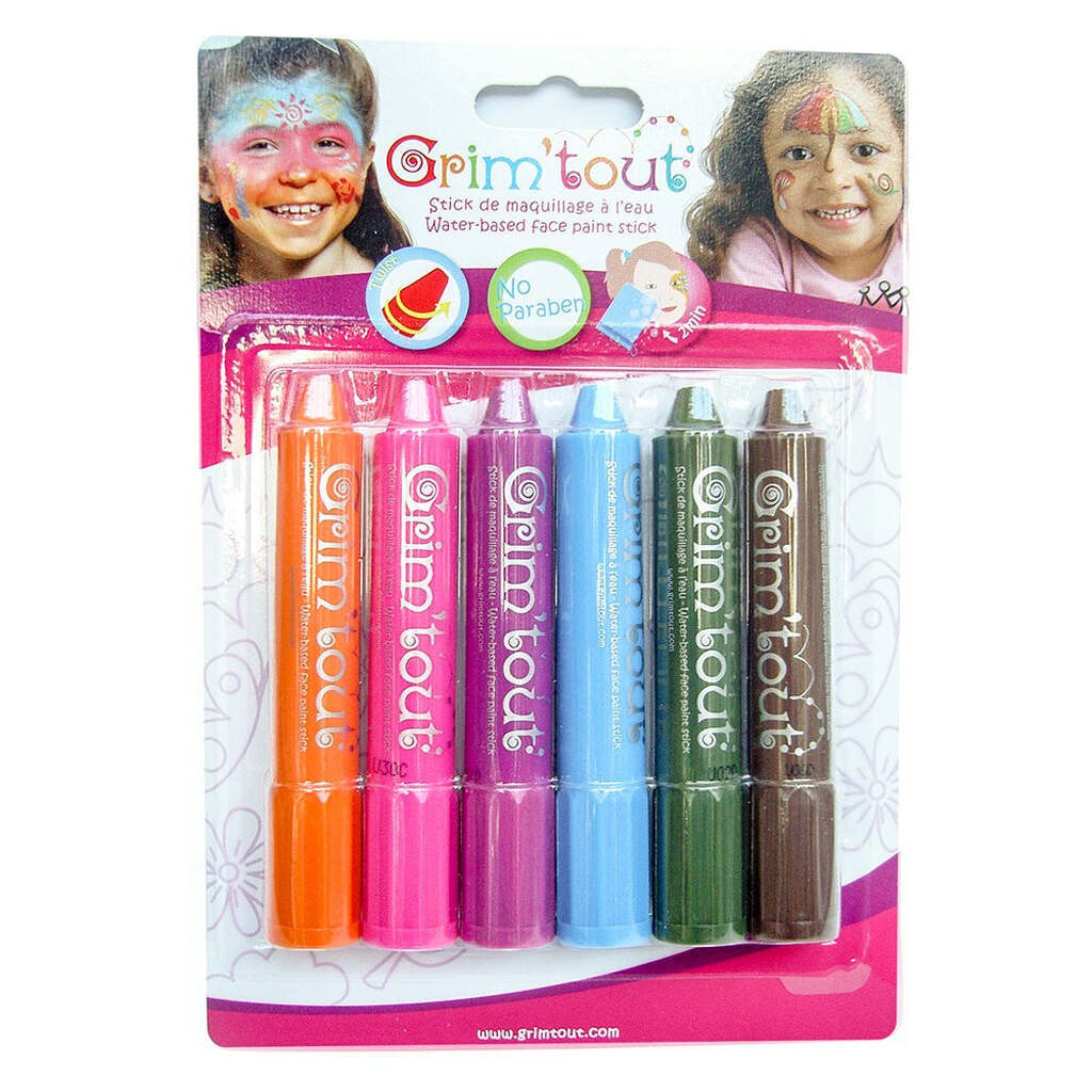 Grim&#39;Tout Ansigtsmaling Sticks, 6 farver