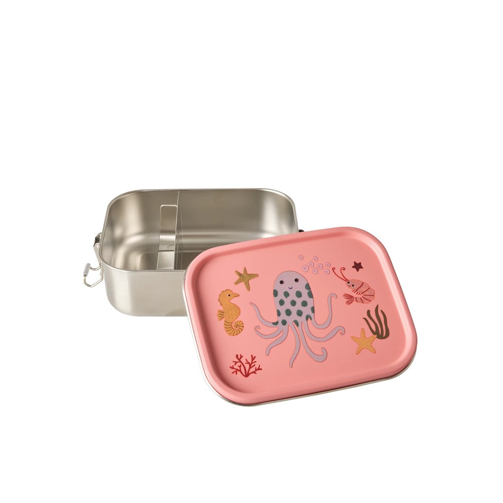 Lille Rustfri Stål Madkasse, Koral, Ocean Print, Rice