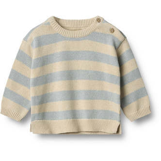 Morgan Baby Strik Pullover, Soft Blue Stripe, Wheat