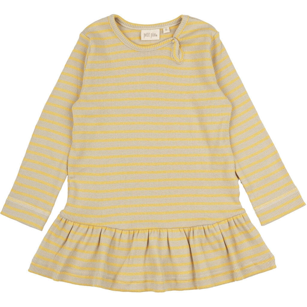 Stribet Kjole, Yellow Sun/Dark Off White, Petit Piao