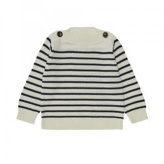 Baby Boatneck Bluse, Ecru-Dark Navy, FUB