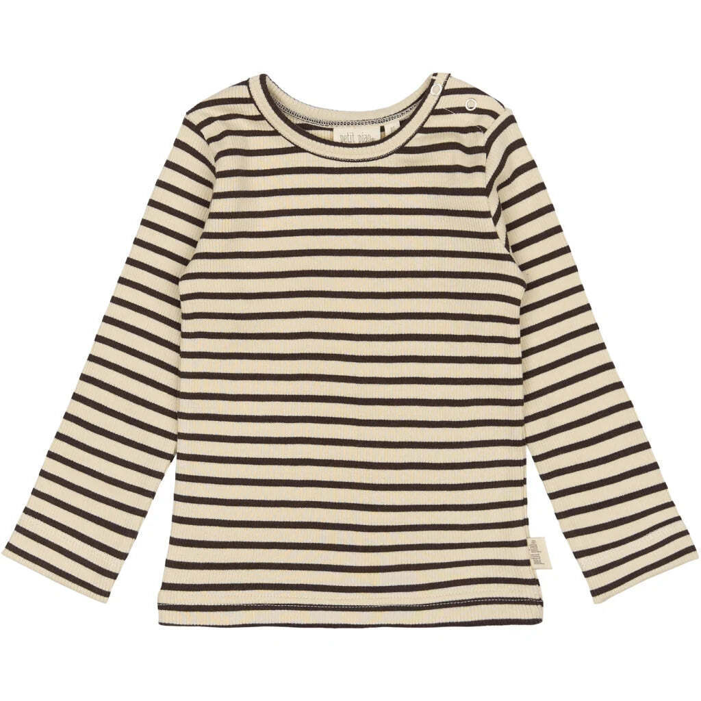 Bluse Modal Stripe, Coffee Bean/Off White, Petit Piao