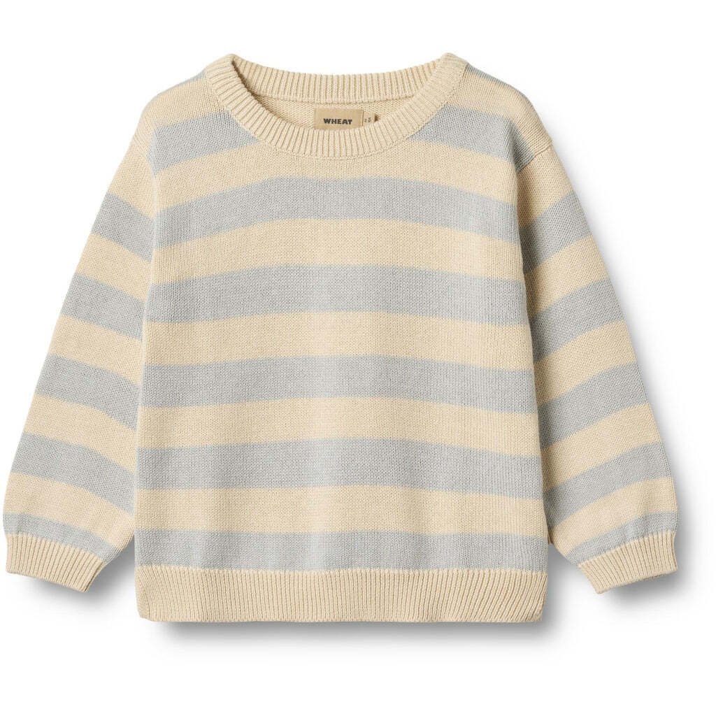 Morgan Strik Pullover, Soft Blue Stripe, Wheat