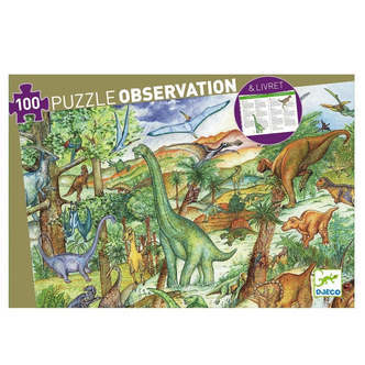 Observationspuslespil Dinosaurer, 100 brikker, Djeco