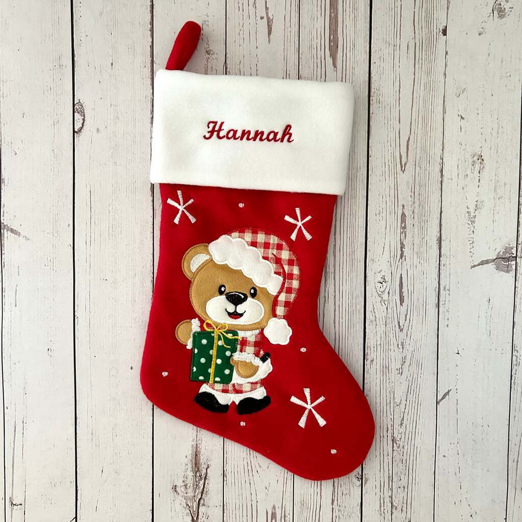 NYHED - Julesok med navn Rød (Bamse / Julegave) - Guld