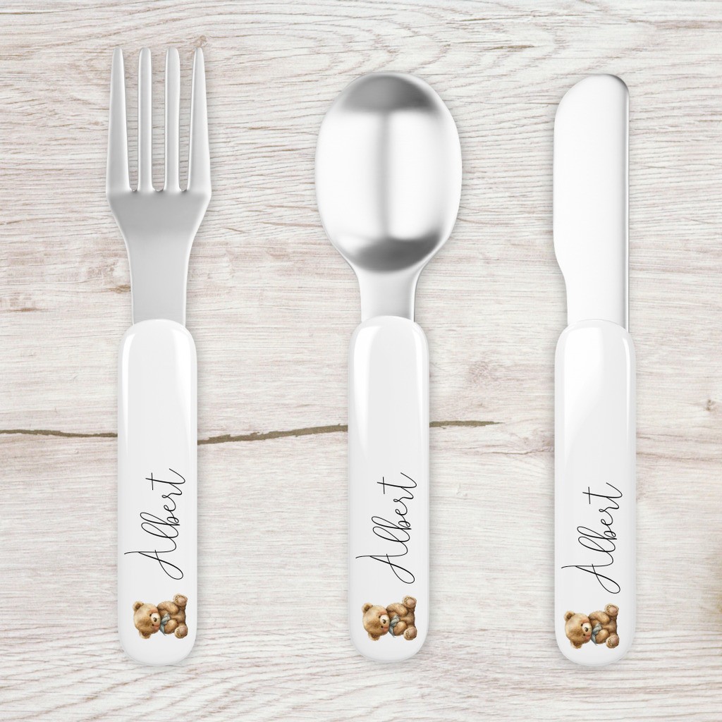 NYHED! Bestik sæt med navn / personligt bestik - Bamse - Navn