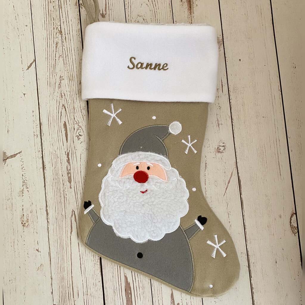 Julesok med navn (Julemanden / Grå) - Beige