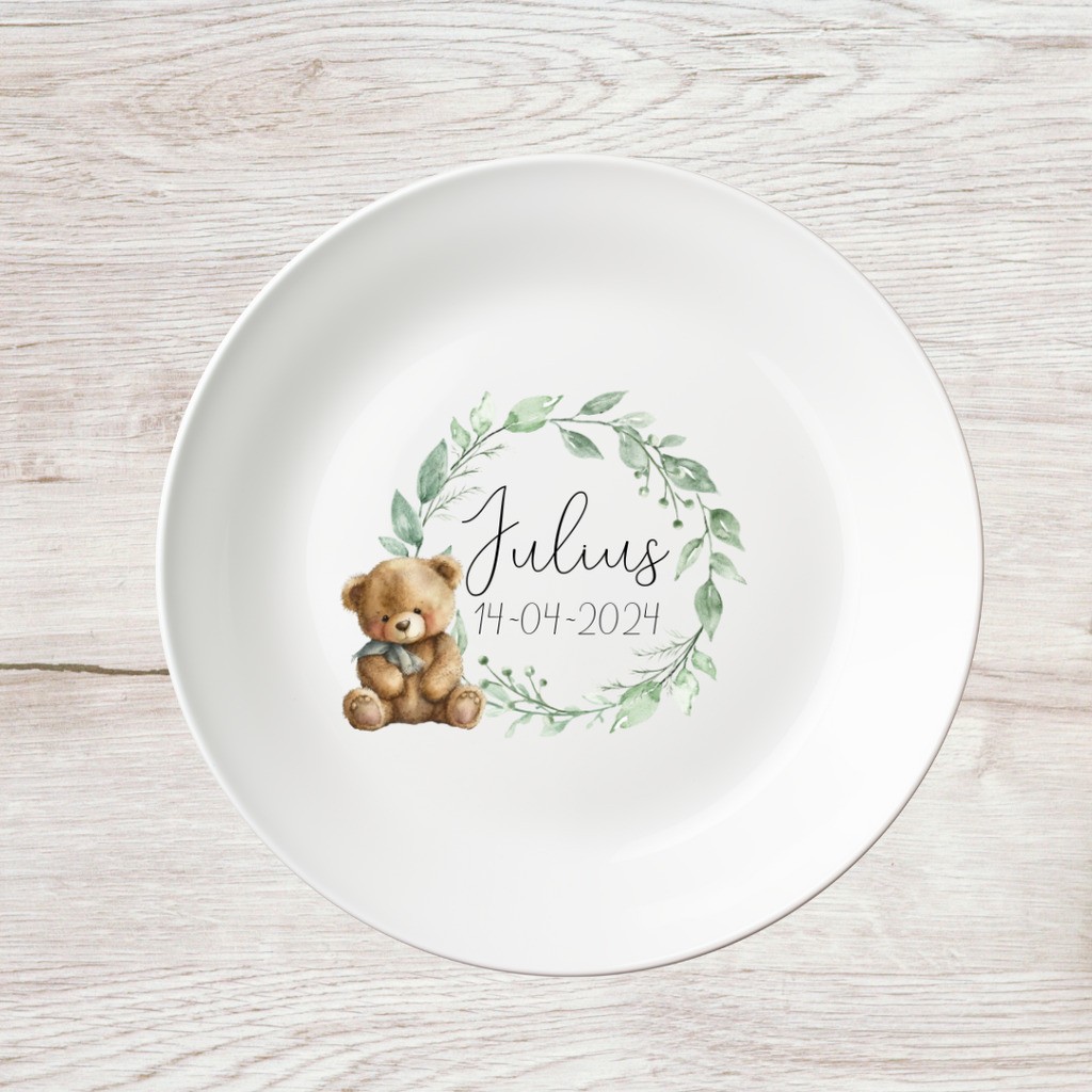 NYHED! Tallerken med navn / personlig tallerken - Bamse - Navn + Dato
