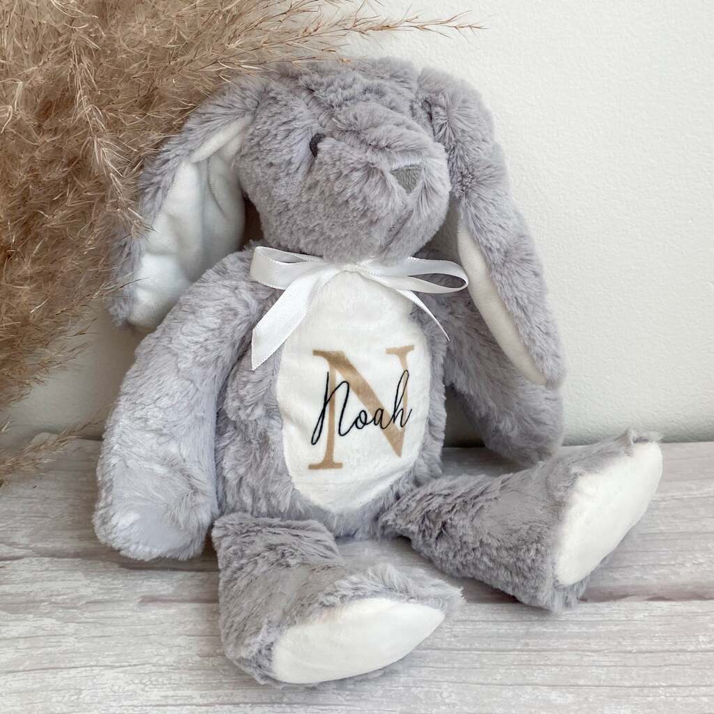 Kanin bamse med navn (Beige/brunt bogstav) / Kanin - Navn + Dato
