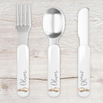 NYHED! Bestik sæt med navn / personligt bestik - Peter Kanin (Grønt) - Navn