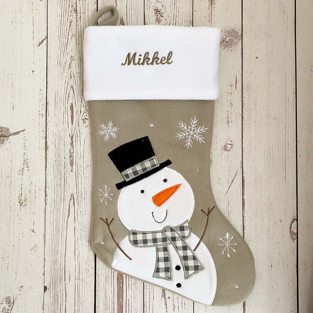 Julesok med navn (Snemanden / Grå) - Beige