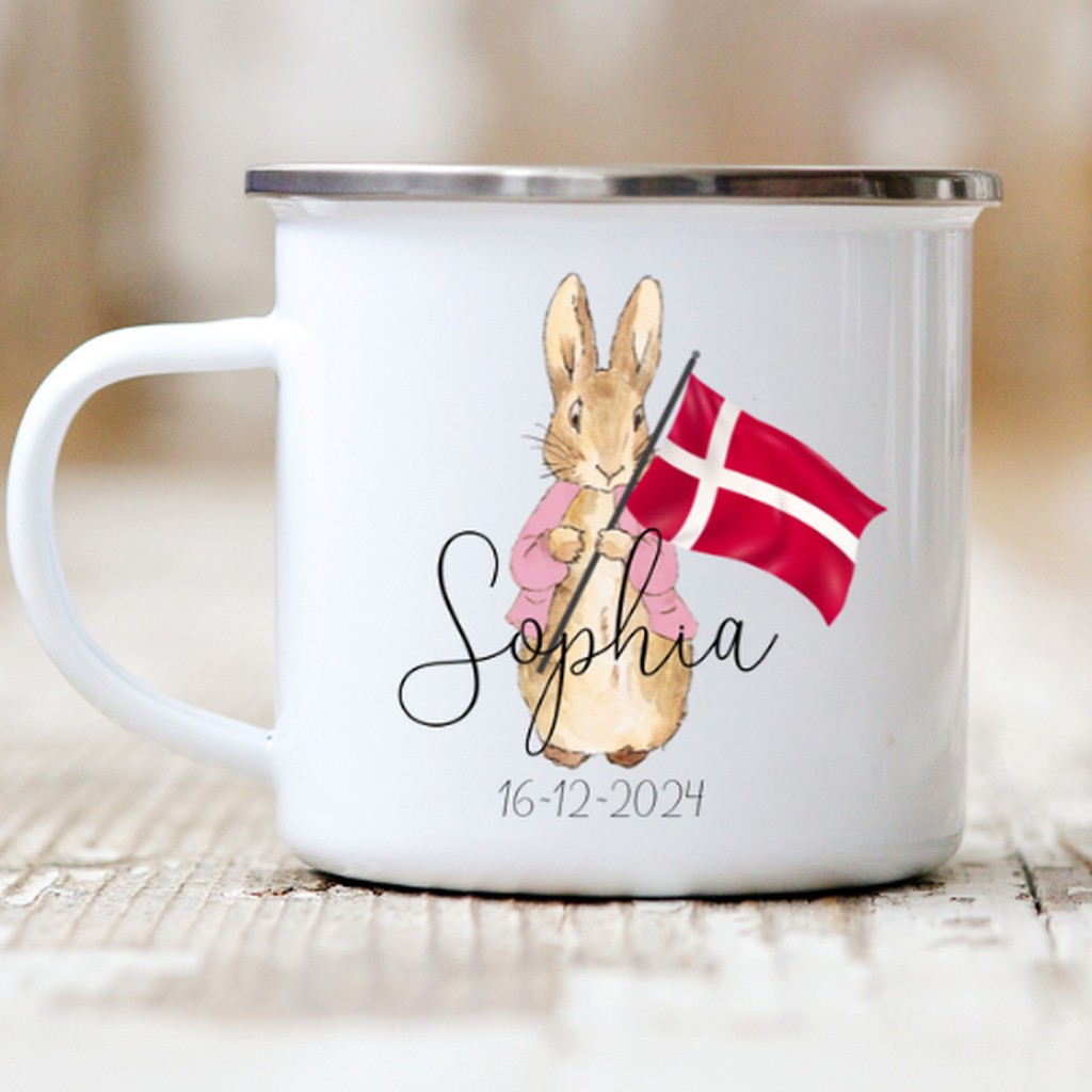 Fødselsdagskop med navn Peter Kanin navn (Lyserød) - Navn + Dato