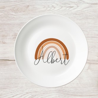 NYHED! Tallerken med navn / personlig tallerken - Beige Regnbue - Navn