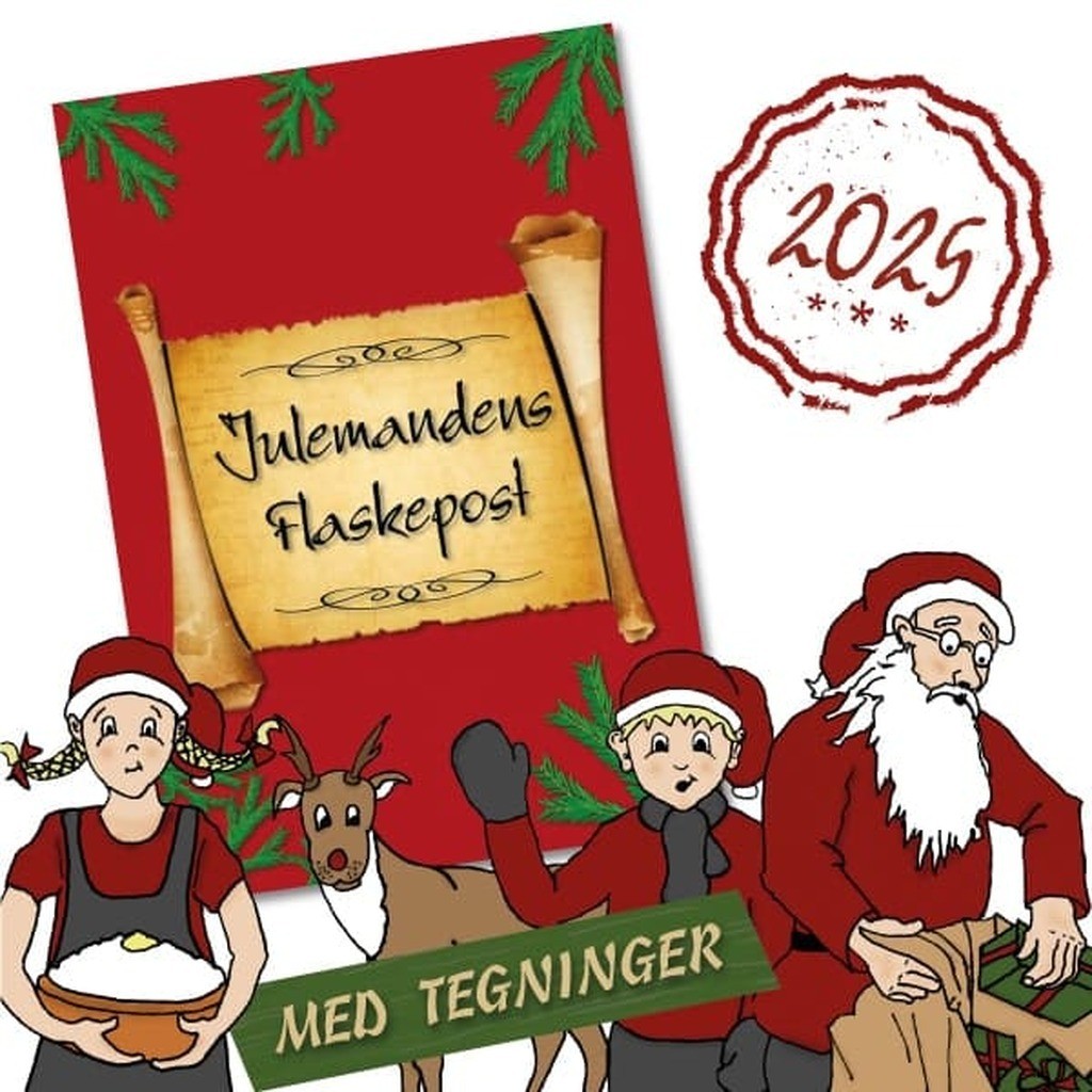 Julemandens Flaskepost 2025 - nissebreve m/tegninger - 3 BØRN