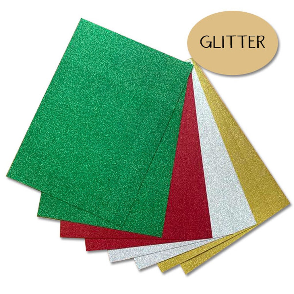 Glitter karton 230 gr.  A4  Pakke m. 8 stk.