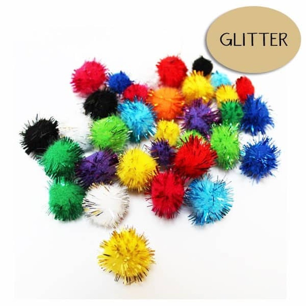 Pomponer Glitter - 33 stk.