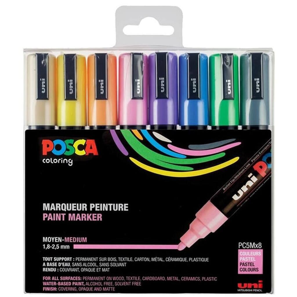 Posca Pc-5m sæt - 8-Pak  Pastel