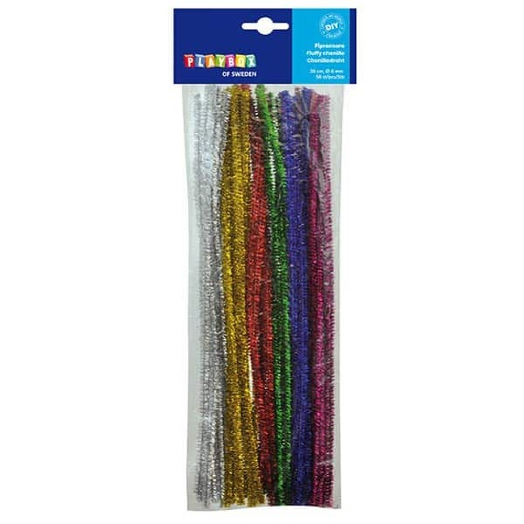 Chenille Glitter 6 mm. - 50 stk.