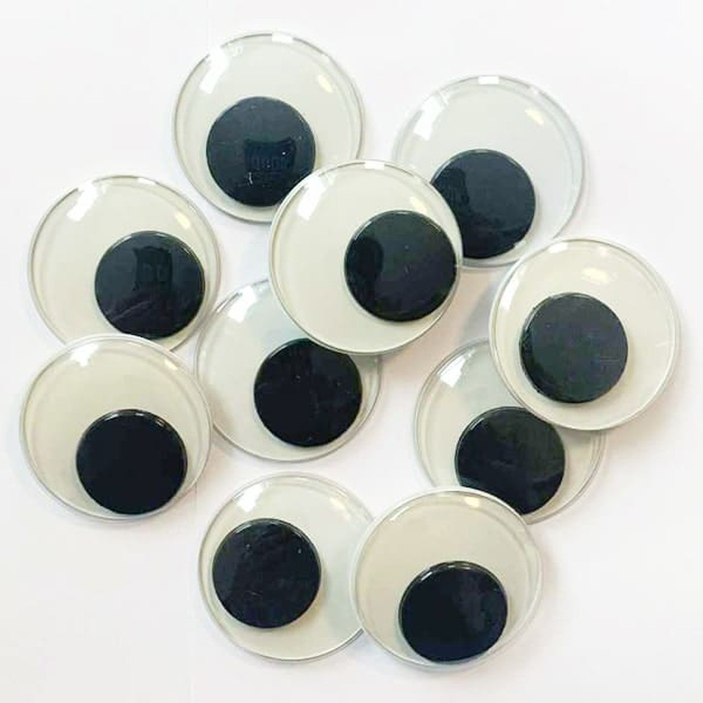 Kæmpe rulleøjne runde sort/hvid - 35 mm - 10 stk.