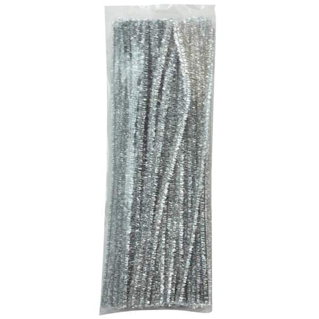 Chenille sølv glitter - 100 stk.