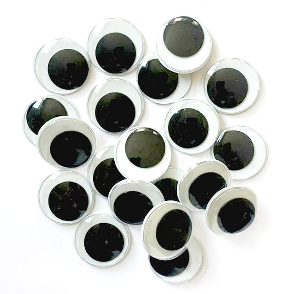 Store rulleøjne runde sort/hvid - 28 mm - 20 stk.