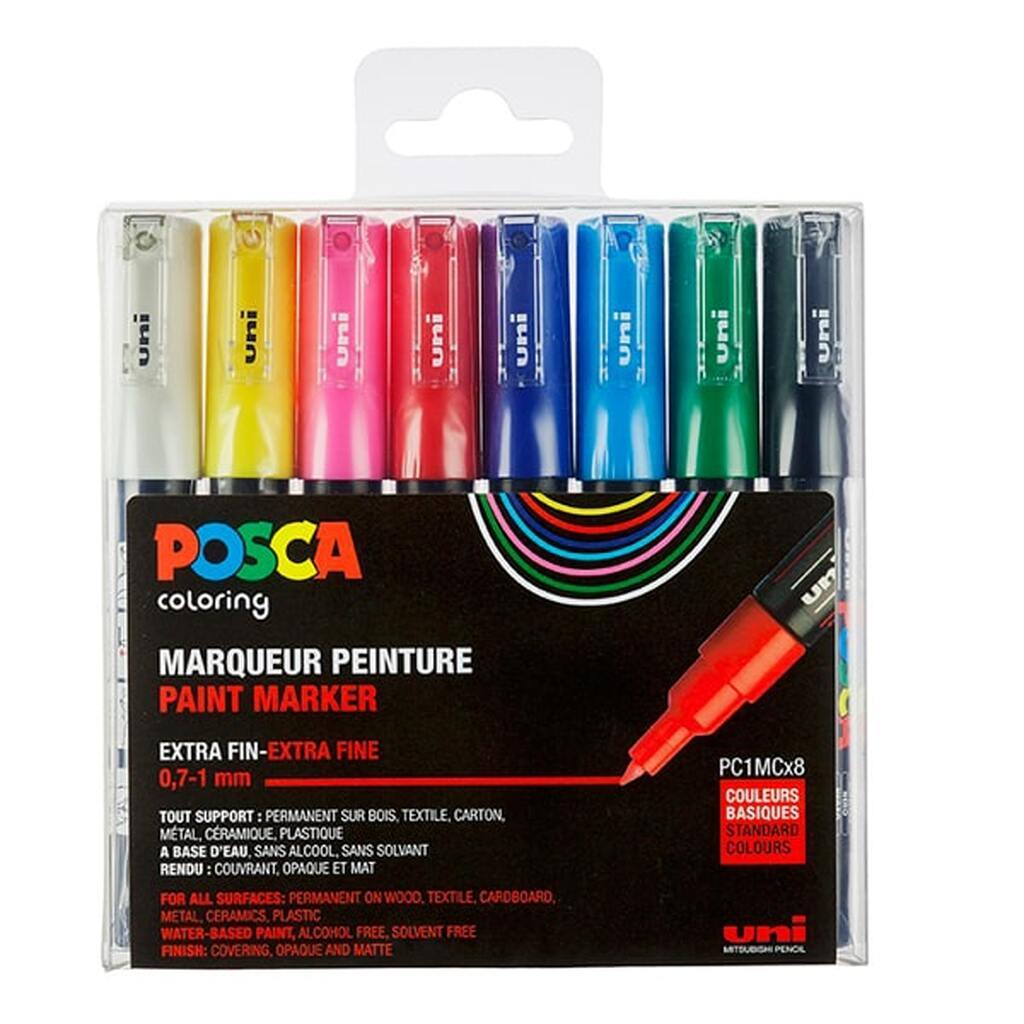 Posca Pc-1m sæt - 8-Pak - Basic farver