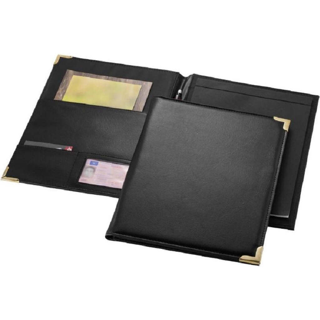 Dokumentmappe / Konferencemappe A4, Sort  med plads til skriveblok, kuglepen og opbevaring