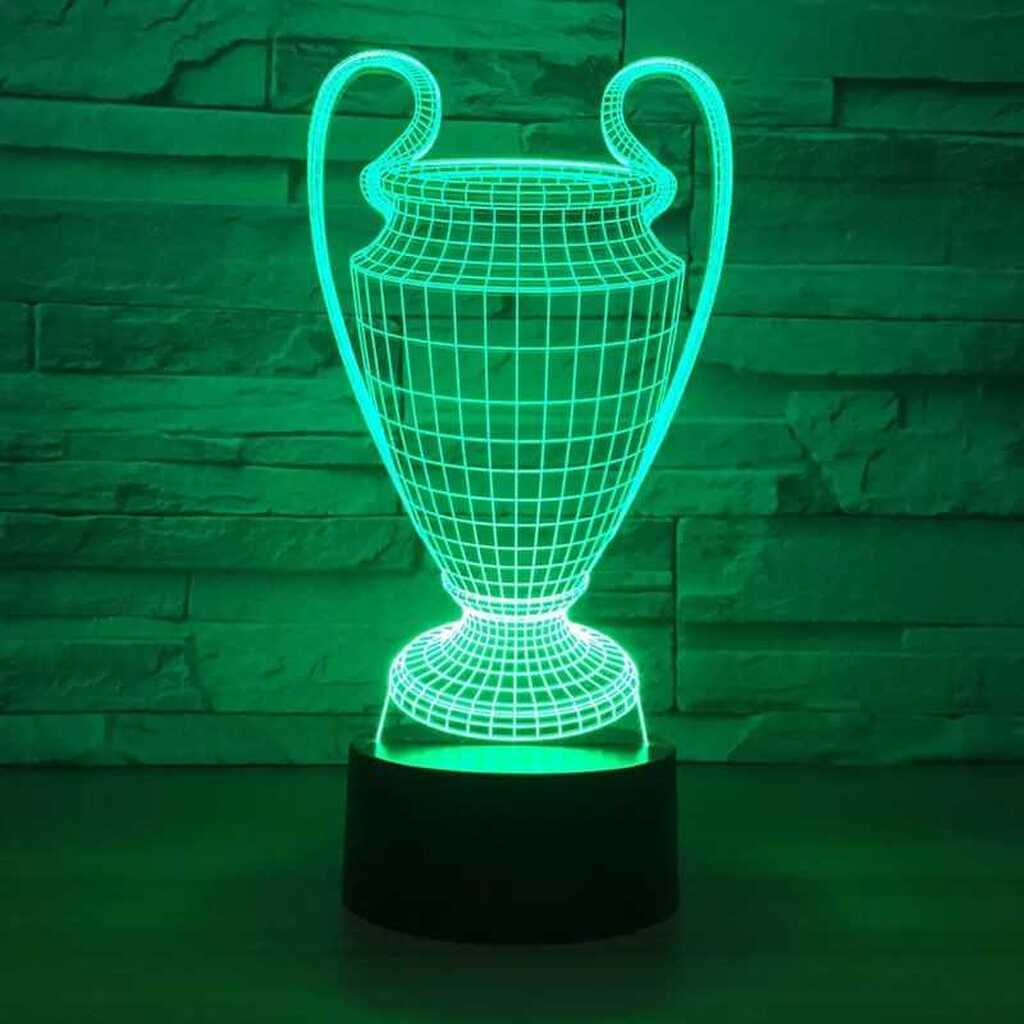 Fodbold lampe med pokal 3D -  Lyser i 7 farver